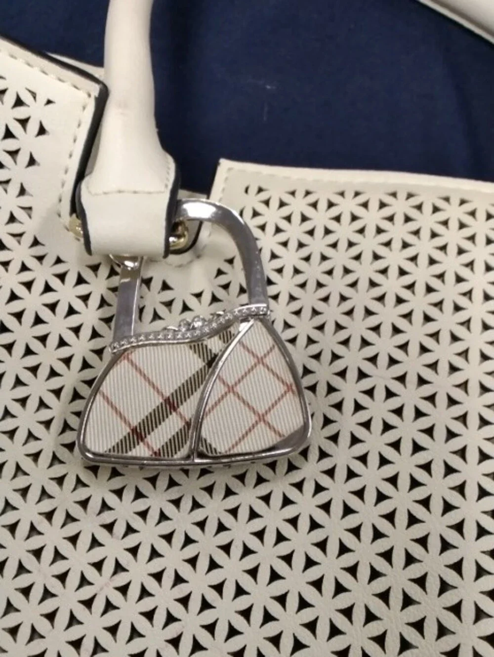 Source Unknown Light Cream Perforated Tote with Charm